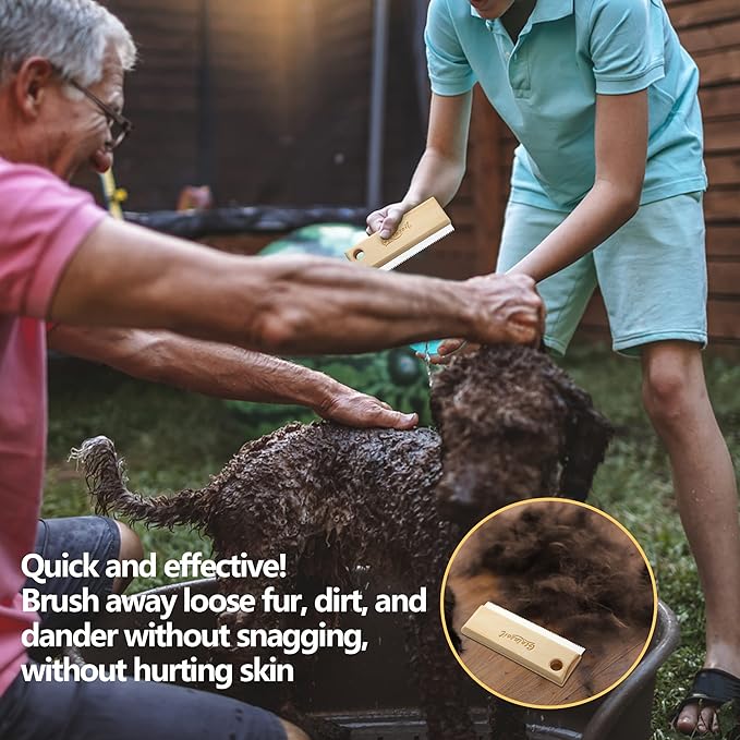 Shedding and Grooming Tool - Brush Scraper for Pets' Undercoat, Horses, Cattle, and Cats, Wooden Handle with Stainless Steel Blade