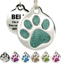 PetANTastic Engraved Cat Tags - Personalized with 4 Lines of Custom Engraved ID, Round Paw Print Stainless Steel Enameled in 6 Colors: Ocean Blue, Aquamarine, Deep Pink, Magenta, Pale Green, Amber