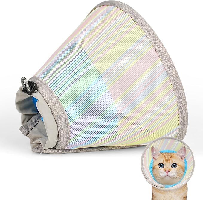 Supet Soft Cat Cone Collar to Stop Licking, Breathable Mesh Cone with Waterproof Liner Recovery Collar, for Kitten, Comfortable Elizabethan Alternative for Spay Neuter Grooming (M)