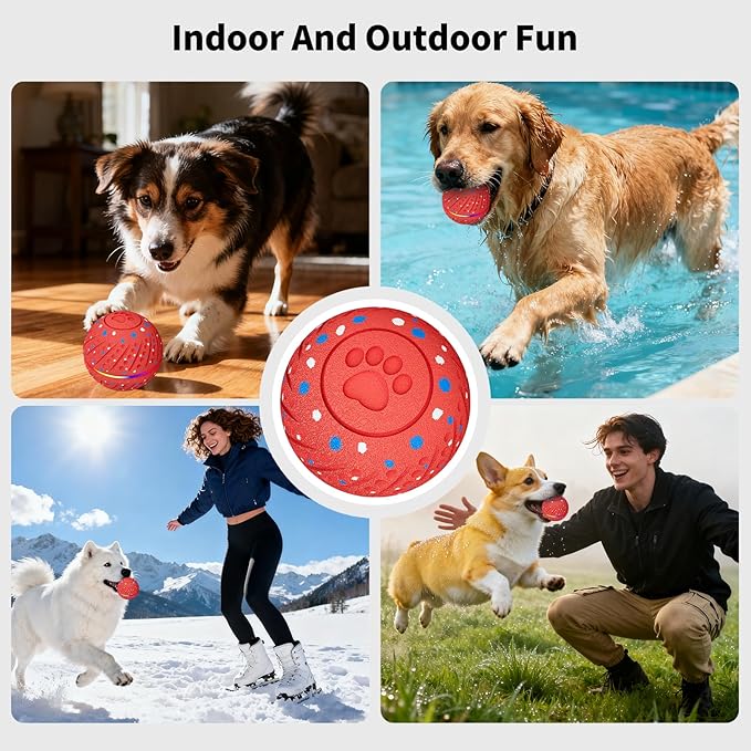 Interactive Dog Toys: Self Rolling & Bouncing Ball to Keep Them Busy, 3 Modes, Type-C Fast Charging, Durable E-TPU & IP54 Waterproof - Best for Small/Medium Breeds & Puppies (Red, Medium)