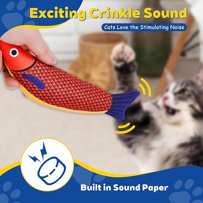 Cat Toys, Catnip Toys for Cats, Soft and Durable with Rattle Sound, Interactive Kitten Toys for Indoor Cats, Cat Chew Toy for All Breeds (3 Pack, Saury)