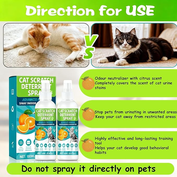 Cat Deterrent Spray, Natural Non-Toxic Cat Repellent Spray, Indoor & Outdoor Pet Training Cat Anti-Scratch Spray for Furniture, Carpet, Sofas, Curtain Protection, No Trace Formula (200 ML)