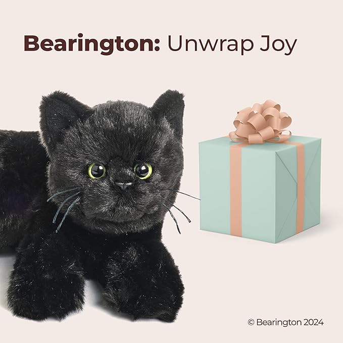 Bearington Jinx Black Cat Plush - 15" Realistic Cat Stuffed Animal with Soft Fur and Lifelike Details for Toddlers - Kitty Stuffed Animals for Girls - Adorable Cuddly Plush Toy Gift for Kids