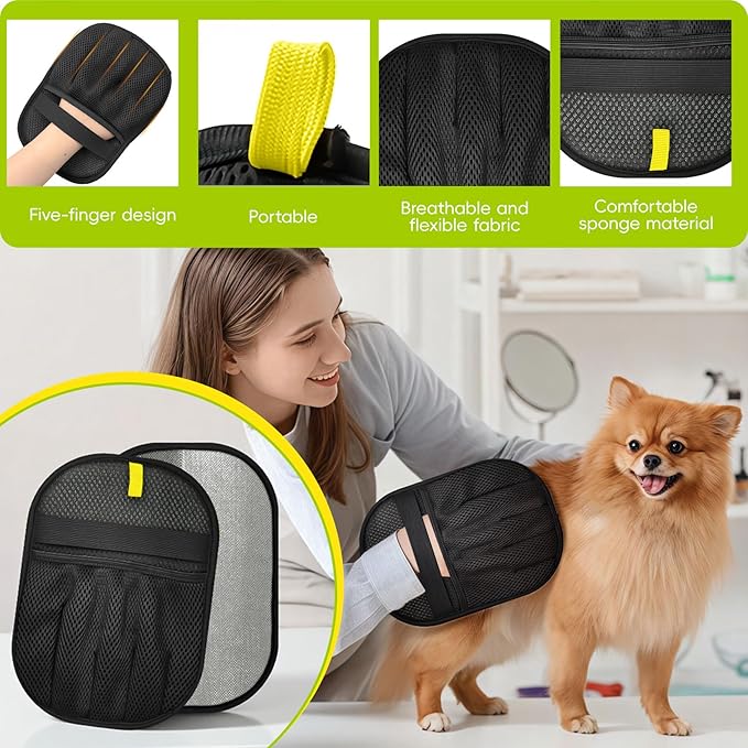 Pet Hair Removal Glove for Dog & Cat, Electrostatic Reusable Magic Brush Pet Hair Remover Tool, New Upgraded 5-Finger Design, Cleaning Static Cat Grooming Gloves for Furniture, Couch, Car Seat, Carpet