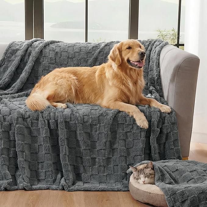 David's Home Large Dog Blankets Washable Pet Bed Cover, Soft Fluffy Fuzzy Cat Puppy Blanket with Premium 300GSM Fleece for Pet Kitten Doggy, Dark Grey, 50x60IN