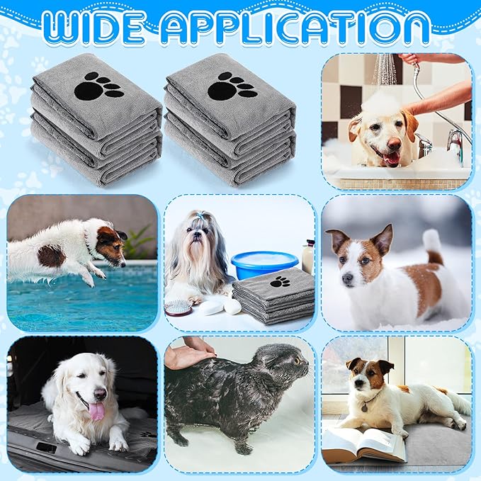 Chumia 4 Pack Dog Towels for Drying Pet Grooming Absorbent Dogs Soft Microfiber Quick Drying Winter Large Medium Small Puppy Bath Towels for Kitten Cats Pets(40 x 24 Inch,Gray)