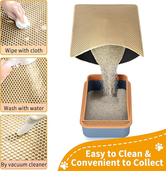 Cat Litter Mats Litter Trapping Mat,Cat Litter Box Mat for Floor 32"x22", 2 Layer Llitterbox Mat,Litter Rug Catcher,Waterproof Urine Proof, Clean Easily, Collapsable, Medium