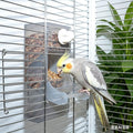 AOTU Automatic No Mess Bird Feeder for Cage - Crack-Resistant Plastic Bird Cage Seed Catcher Clear Bird Cage Feeder for Small Medium Birds Parrots Cockatiels Parakeets Conures Canaries (Light Gray)