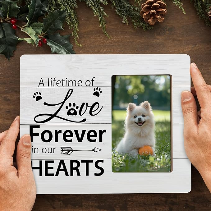 Pet Memorial Gifts Picture Frame, Dog Passing Away Sympathy Gift for Loss of Dogs, A Lifetime of Love Forever in Our Hearts Frames Fits 4x6 Photo