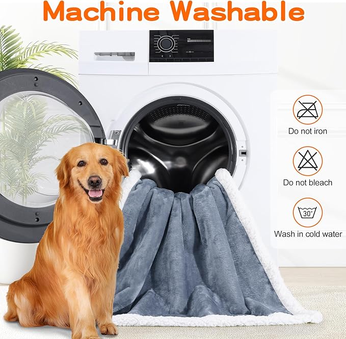 Smiry Waterproof Blanket Throw for Large Dogs, Soft Reversible Dog Blanket for Sofa Couch Bed, Washable Leakproof Sherpa Fleece Furniture Couch Protector(40"x60", Grey/White)