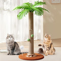 Cat Scratching Post Cat Tree, 32'' Tall Cute Palm Cat Scratcher Tower with Durable Solid Wood Turntable Toy, Sisal Rope Cat Scratcher Post with Interactive Ball for Indoor Adult Cats Climb Play