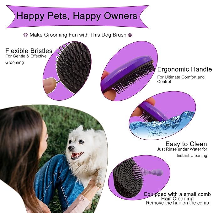 Gentle Grooming Puppy Brush with Gift Box ， Fit for Small Dog ， Yorkie, Shih Tzu, Maltipoo, Maltese and Pomeranian ，Toy Poodle Accessories, Soft Bristle (Dark Purple)