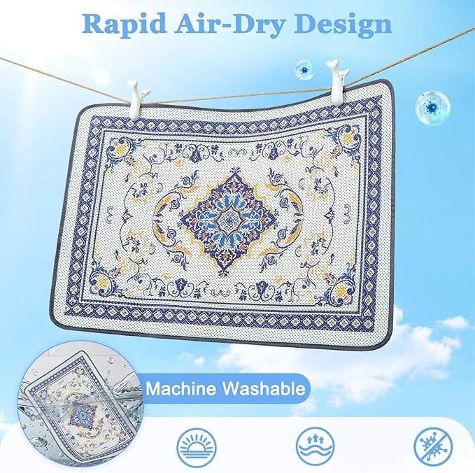 Unicorn Catcher 33X22in Cat Litter Mat Machine Washable Soft 3D Air Mesh Litter Box Rug Non-Slip Backing Quick Dry Scatter Control for Paws,Blue
