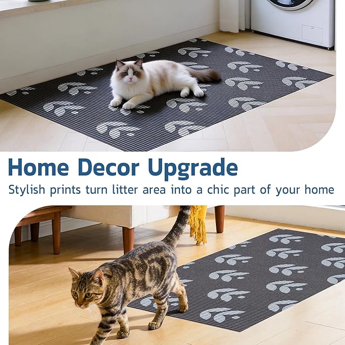 Extra Large Cat Litter Mat, 40x25 Inch Trimable & Soft Foam Pad, Leak-Proof & Non-Slip Bottom, Machine Washable for Easy Clean, Scatter Control Litter Trapper (Chocolate Leaf)