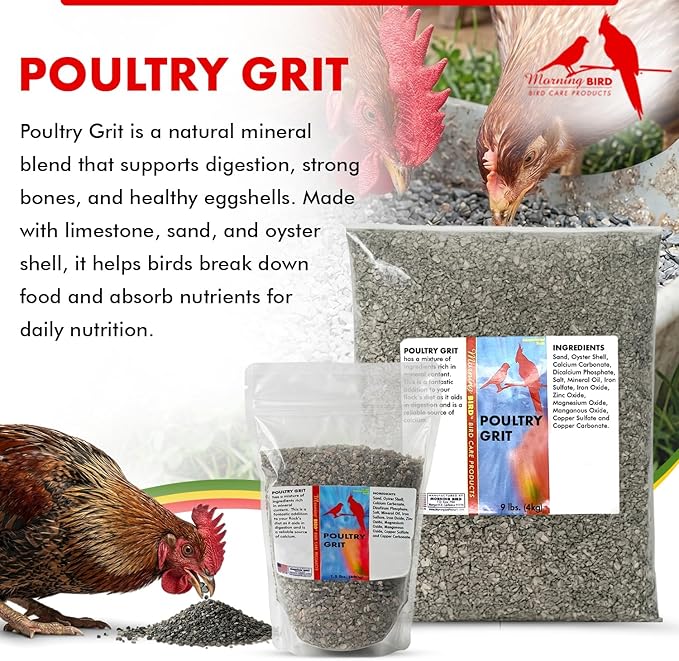 Morning Bird Poultry Grit for Birds 1.5 lbs - Mineral-Rich Supplement for Digestion & Calcium Support - Natural Poultry Feed Additive and Chicken Grit for Healthy Birds