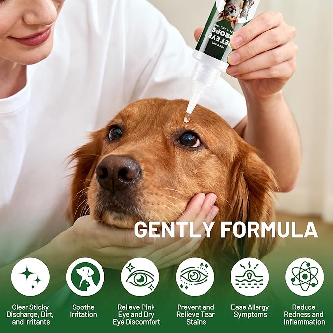 Pet Eye Drops for Dogs & Cats, Gentle & Safe Formula, Relieves Eye Itching, Redness & Irritation, Supports Healthy Eyes, Suitable for All Breeds & Ages, 60ml