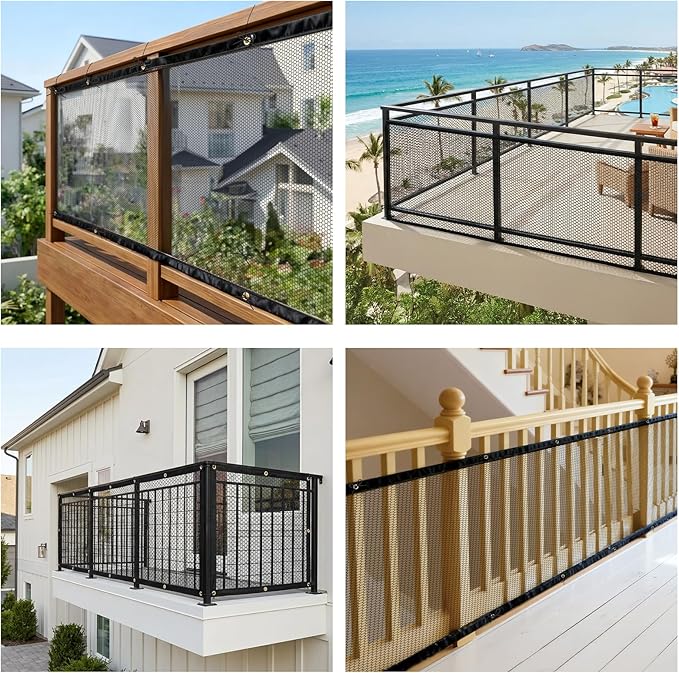 Banister Guard Safety Net 15 x 3 ft, Child and Pet Protection for Balcony and Stair, Black