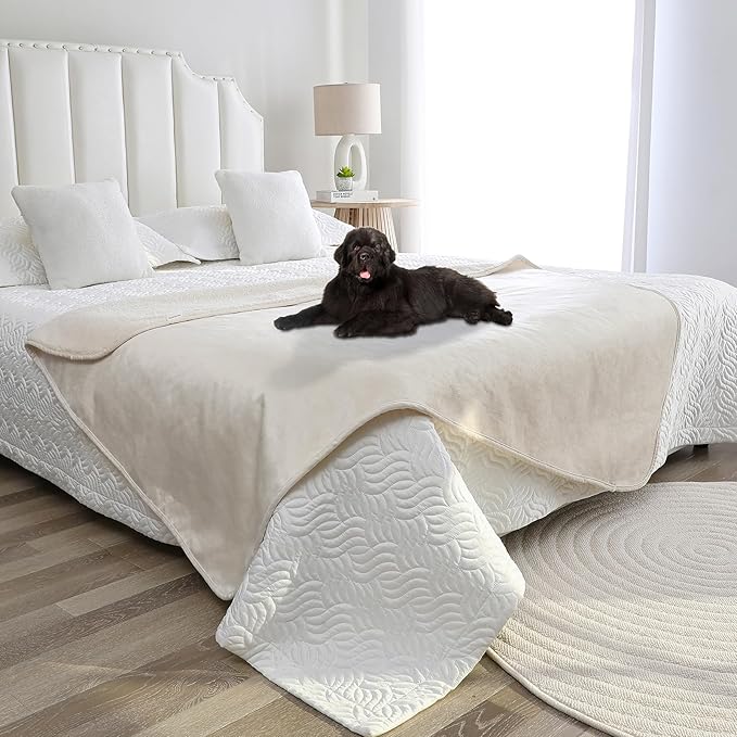 Waterproof Dog Blankets for Medium Dogs, Washable Pet Blanket for Indoor Cats, Plush Sherpa Puppy Throw Furniture Protector for Bed Couch Sofa(30"x40",M,Beige)