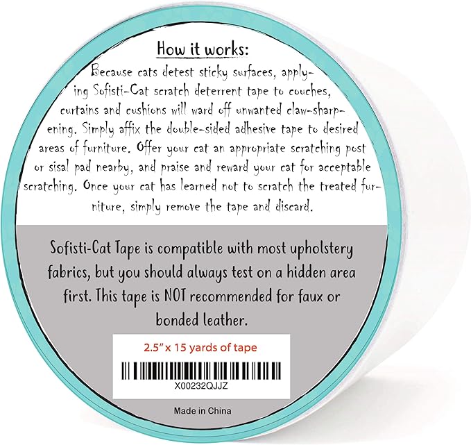 Sofisti-Cat Training Tape, Cat Tape for Furniture, Scratch Deterrent Keep Cats from Scratching Furniture with Our Double -Sided Repellent, 2.5" x 15' Roll