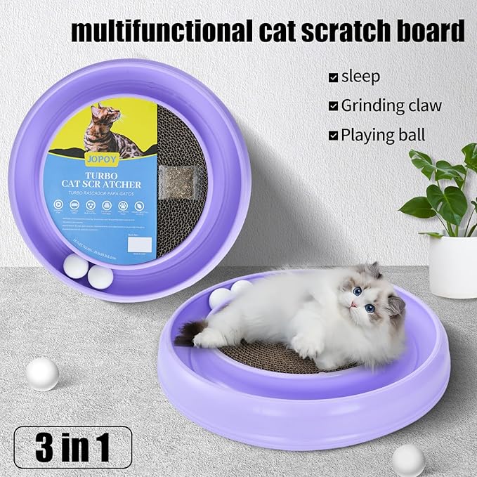 Cat Scratcher Toy Ball Track for Indoor Cats,Round Interactive Scratching Board Exercise Set for Bored Indoor Adult and Kitten Mental & Physical Stimulation (Purple)