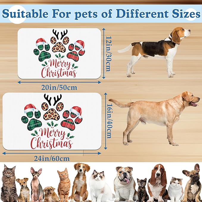 Dog Christmas Dog Food Mat–Christmas Stocking Absorbent Quick Dry Feeding Placemat for Food and Water Bowls, Non Slip Rubber Backing, Waterproof Pet Supplies for Mess-Free Eating 12"x20"