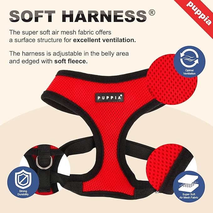 Authentic Puppia Soft Harness, Grey, Small (Pack of 3)