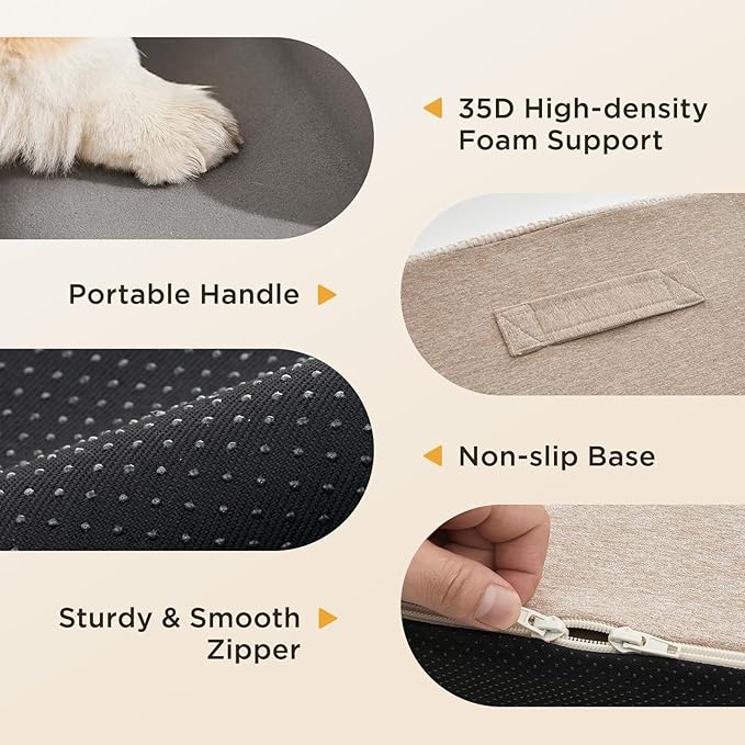 Joydeco Dog Stairs for Bed 22.8" H, 4-Step Pet Steps for Small Dogs and Cats, Dog Steps for High Bed, Non-Slip Balanced Ramp Indoor Pet Stairs, Beige