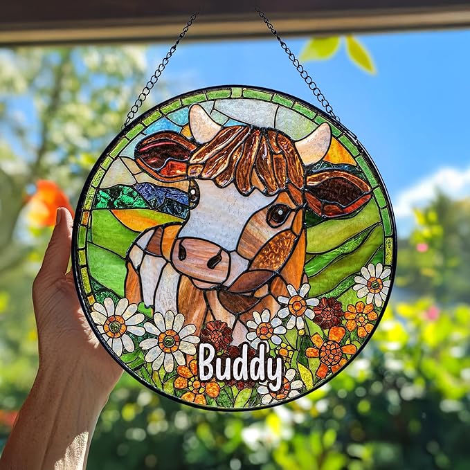 Custom Dog Portrait Art Suncatcher Stained Glass Remembrance Gift Farmhouse Decor Window Hanging Dog Cat Bereavement Keepsake Loss of Pet
