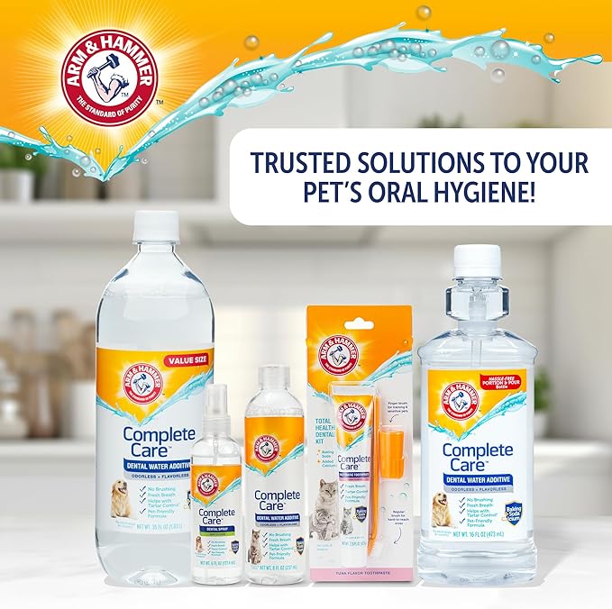 Arm & Hammer Complete Care Cat Dental Kit, Tuna Flavor Enzymatic Cat Toothpaste, Dual-Head Toothbrush & Finger Brush, Baking Soda + Calcium, Fluoride-Free Formula, 2.5 oz