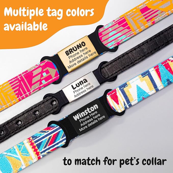 Personalized Slide-On Silent Pet ID Tag, Custom Engraved Elastic Band Name Plate and Phone for Collars and Harnesses, No Noise Charms for Dogs, Cats, Puppies, Kittens, or Horses