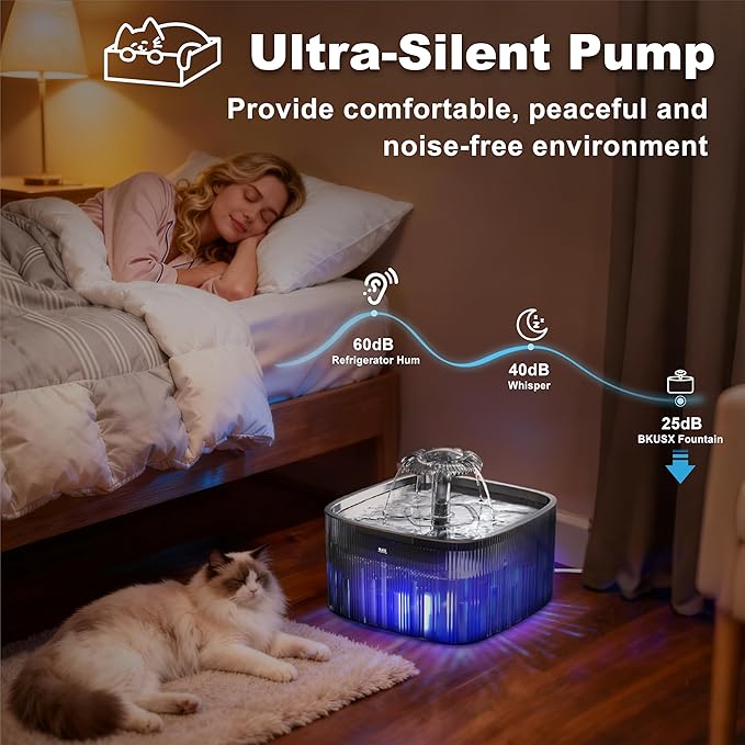 Cat Water Fountain Stainless Steel:77oz/2.2L water fountains for cats indoor - cat water fountain for Drinking -Automatic Cat Watering Bowl Dispenser -Pet Water Fountain Inside with Flower Kitty Spout