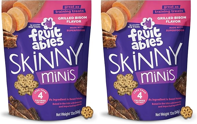 Fruitables Dog Treats, Grilled Bison, 12 Ounces Pack of 2 | Skinny Mini | Low Calorie | Training Treats | Wheat-Free