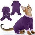 PUMYPOREITY Cat Recovery Suit, Stops Wound Licking After Surgery, Sticky Hair Shirt with Sticky Fabric, Cat Pajamas Prevents Over-Grooming, Purple, XS