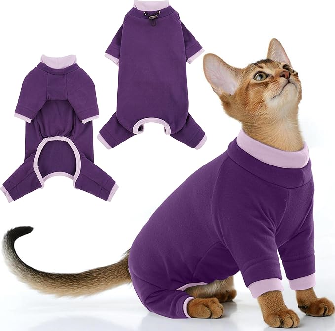 PUMYPOREITY Cat Hair Sticky Shirt – Breathable & Lightweight, Reduces Shedding Fur Pajamas, Prevents Licking Wounds After Surgery, Purple, L