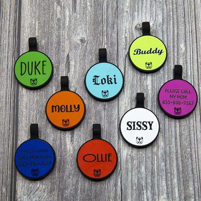 Silicone Silent Cat Tag Personalized with 5 Lines of Custom Deep Engraved Durable Soundless Pet ID Name Tag Round Small White