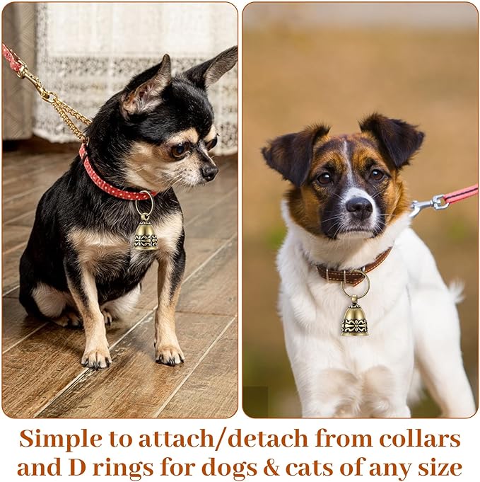 2Pcs Copper Collar Bells for Small Pets, 0.75 Inch Vintage Brass Jingle Bells, Ideal for DIY with Anti-Lost ID Pendant Tags, Retro Pet Craft Bell Charms for Cats & Puppies