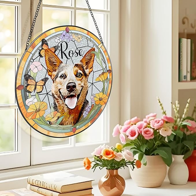 Custom Pet Portrait Glass Suncatcher, DOUHASU Dog Cat Glass Art, Pet Window Hangings, Pet Portrait from Photo, Pet Memorial Gift, Pet Loss Gift, Pet Lover Gifts, Memory of Dog Cat