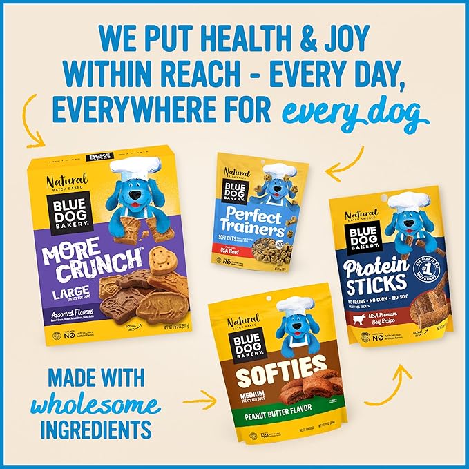Blue Dog Bakery More Crunch Medium Beef & Bone Broth Dog Treats, Dog Biscuits for Large Breeds, Healthy Treats, All Natural, 18 oz (Pack of 6)