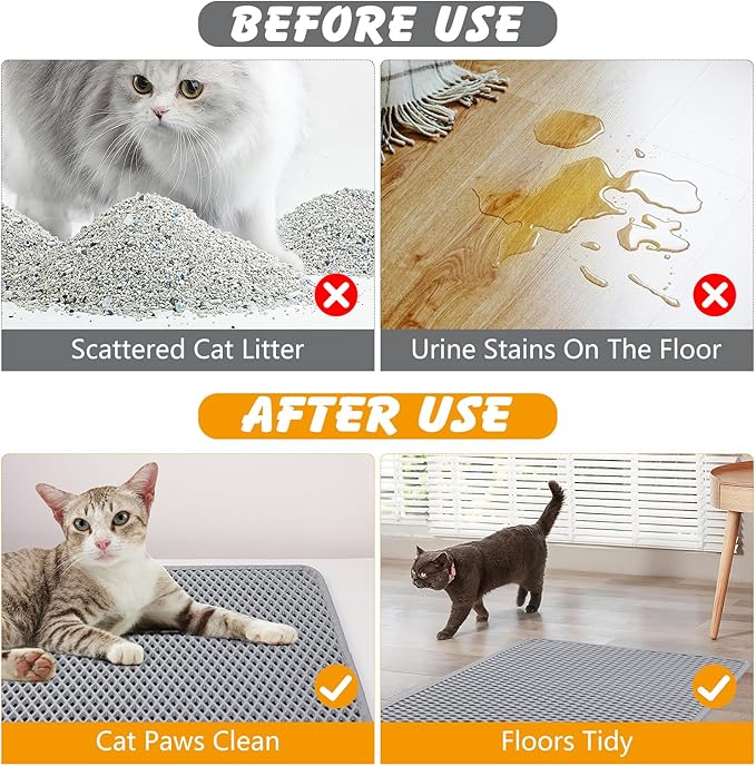 Double Layer Cat Litter Mat, 24x15 Inch Waterproof Litters Box Mat, Non-Slip Cat Mat for Litter Box