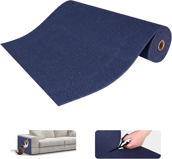 Cat Scratching Mat, Self-Adhesive Cat Scratch Furniture Protector, Trimmable DIY Wall Climbing Carpet, Couch Protector, Scratching Pad Replacement (Dark Blue, 78.7"x15.8")
