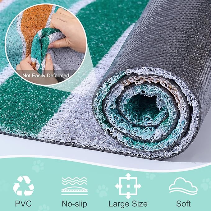 Unicorn Catcher Cat Litter Mat Quality Litter Box Mat Large Non-Slip Cat Litter Mat Litter Trapping Mat Soft Kitty Litter Mat Compatible Two Litter Boxes Cat Products Easy to Clean,Green,M