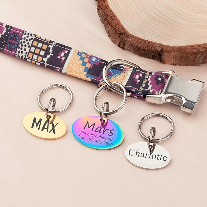 Anavia Personalized Pet ID Tags, Stainless Steel Glossy Laser Engraved Dog Cat Collar Name Tags, Multiple Colors Shapes Sizes (Oval, Regular)