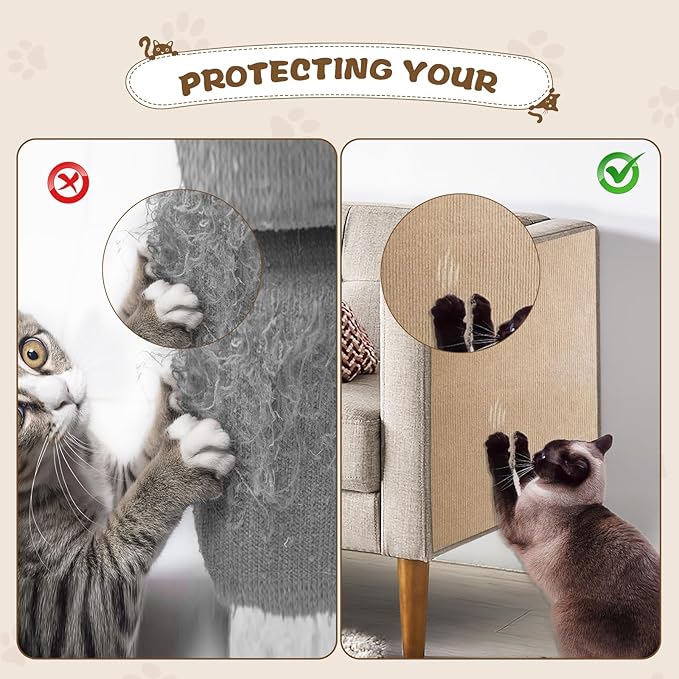 Eunice Cat Scratching Mat, Self-Adhesive Cat Scratch Carpet, Trimmable Replacement Carpet Pad for Tree Wall Cat Scratching Post DIY Couch Protector (Khaki, 78.7"x15.8")