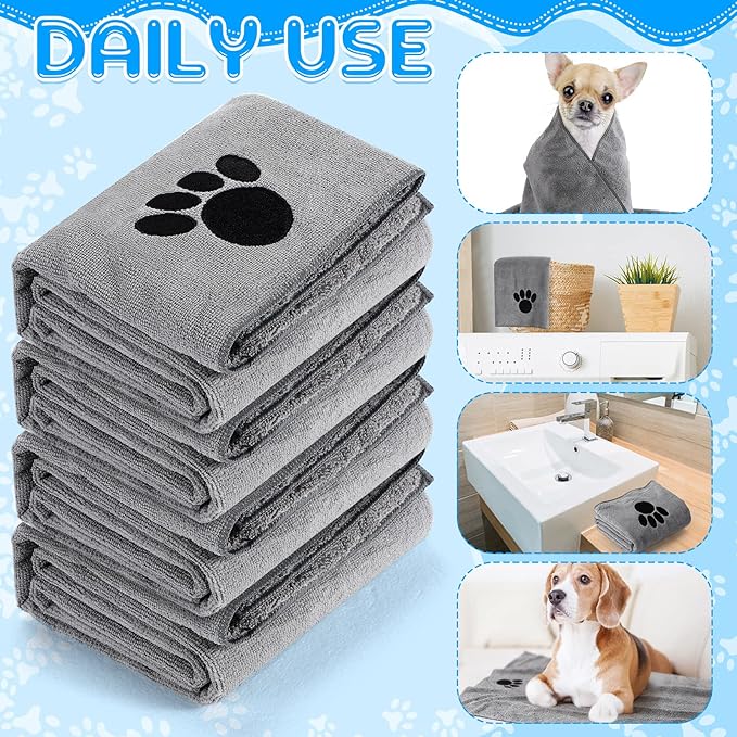 Chumia 4 Pack Dog Towels for Drying Pet Grooming Absorbent Dogs Soft Microfiber Quick Drying Winter Large Medium Small Puppy Bath Towels for Kitten Cats Pets(40 x 24 Inch,Gray)