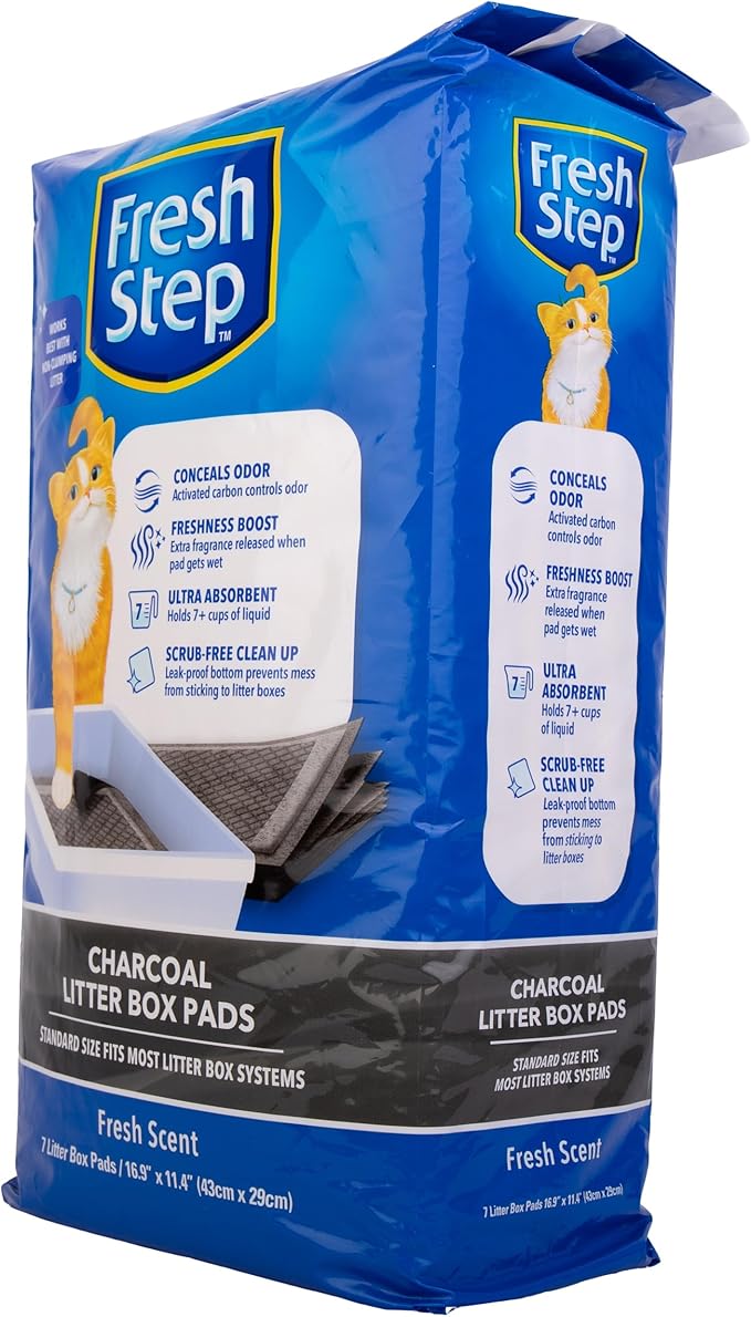 Fresh Step Charcoal Litter Box Pads - Ultra-Absorbent Cat Litter Pads with Activated Carbon for Odor Control, 16.9" x 11.4" - 7 Count