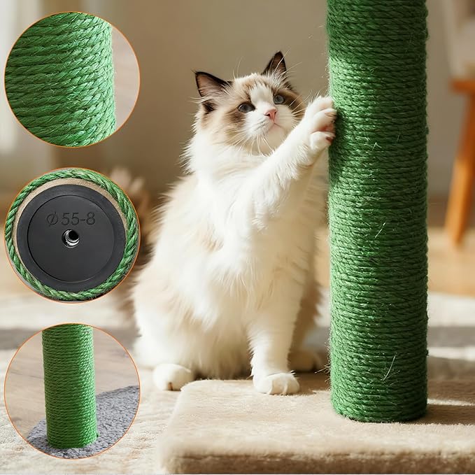 4 Pack Cat Scratching Post Replacement, 11.8 x 2.7 Inch Sisal Poles with M8 Screws, Refill Parts for Indoor Cat Towers and Furniture Repair-Green