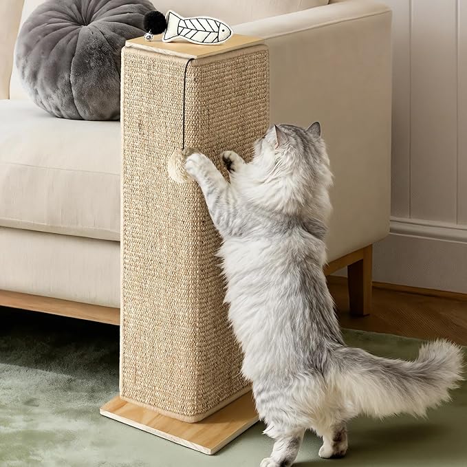 Wooden Couch Corner Cat Scratcher with Sisal Scratching Mat, Adjustable Couch Cat Scratch Protector with Adjustable Buckles, Couch Corner Protectors for Cats, Cat Scratch Furniture Protector for Sofa