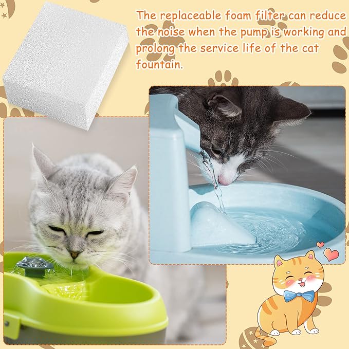 32 Pcs Pet Replacement Sponge Filters Pet Fountain Filter Foam for 67oz/ 2L Dog Cat Water Fountain Filters Pet Fountain Replacement Foam Sponge Pre-Filters for Multiple Pet Fountain