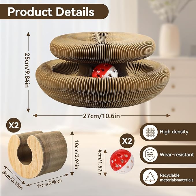 2PCS Cat Toys Magic Organ Cat Scratcher,Foldable Reversible Accordion Kitty Toy with Ball Bell for Indoor Outdoor Cat Toy Exercise Anxiety Relief