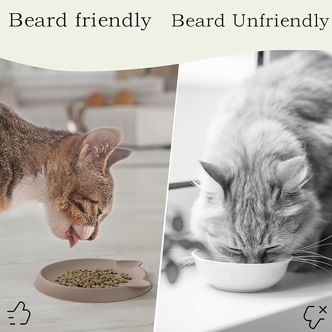 Cat Bowls for Indoor Gentle Small Kitten (2pcs, Soft Silicone) Shallow Wide Plates Feeder Whisker Fatigue Relief Cute Pet Kitty Food Water Dishes Set Anti Slip, Dishwasher Safe